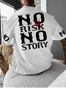 No Risk No Story Baskılı Oversize Bisiklet Yaka T-shirt - Beyaz