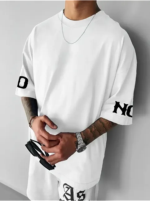 No Risk No Story Baskılı Oversize Bisiklet Yaka T-shirt - Beyaz