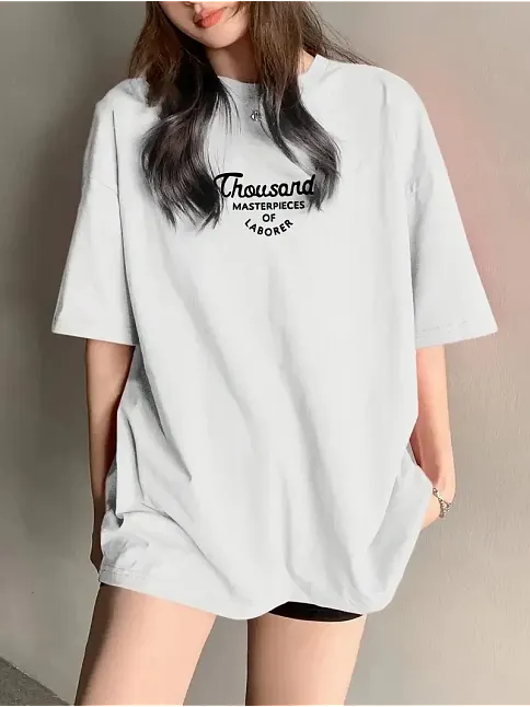 Thousand Ön Arka Baskılı Oversize Bisiklet Yaka T-shirt - Beyaz
