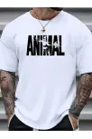 Anımal Desen Baskı Erkek Oversive Tişört, Grafik Tişört Erkek Yazlık Outdoor Kıyafetleri, Sporda Ve Günlük Giyime Uygun - Beyaz