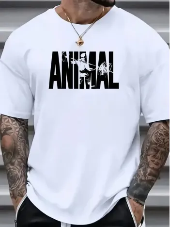 ANIMAL Desen Baskı Erkek Oversive Tişört, Grafik Tişört Erkek Yazlık Outdoor Kıyafetleri, Sporda ve Günlük Giyime Uygun - Beyaz ANIMAL Desen Baskı Erkek Oversive Tişört, Grafik Tişört Erkek Yazlık Outdoor Kıyafetleri, Sporda ve Günlük Giyime Uygun - Beyaz