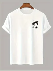 20/1 Penye Compack Palmiye Ön Baskılı Oversize Bisiklet Yaka Kısa Kol Yazlık T-shirt - Beyaz