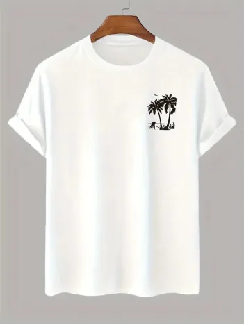 20/1 Penye Compack Palmiye Ön Baskılı Oversize Bisiklet Yaka Kısa Kol Yazlık T-shirt - Beyaz 20/1 Penye Compack Palmiye Ön Baskılı Oversize Bisiklet Yaka Kısa Kol Yazlık T-shirt - Beyaz