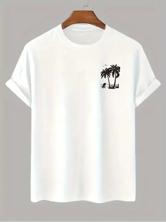 20/1 Penye Compack Palmiye Ön Baskılı Oversize Bisiklet Yaka Kısa Kol Yazlık T-shirt - Beyaz 20/1 Penye Compack Palmiye Ön Baskılı Oversize Bisiklet Yaka Kısa Kol Yazlık T-shirt - Beyaz