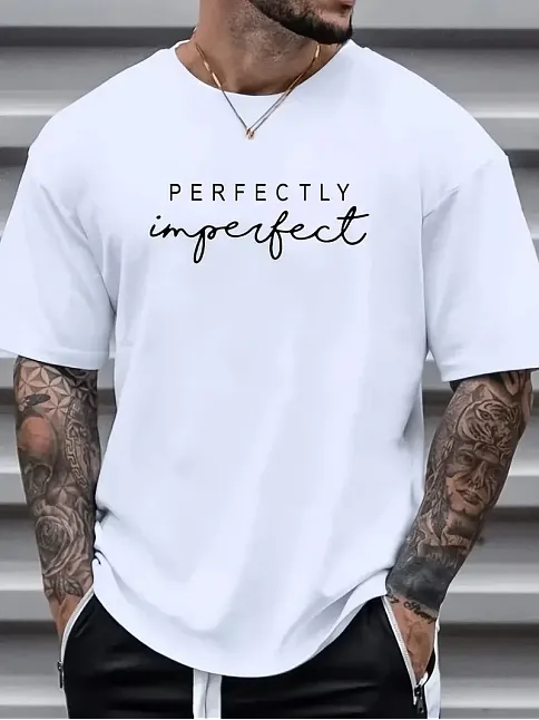 Erkekler İçin Ön Arka Baskılı Perfectly Günlük Kısa Kol Tişört - Beyaz