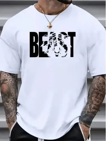 Eşsiz Baskı Tasarımlı Şık Büyük Beden Erkek Tişörtü - Rahat Polyester, Makinede Yıkanabilir, Yuvarlak Yaka - Her Mevsim İçin Mükemmel - Beyaz Eşsiz Baskı Tasarımlı Şık Büyük Beden Erkek Tişörtü - Rahat Polyester, Makinede Yıkanabilir, Yuvarlak Yaka - Her Mevsim İçin Mükemmel - Beyaz