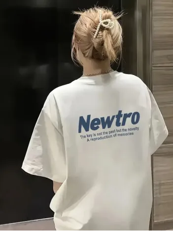 Newtro Baskılı Oversize Bisiklet Yaka T-shirt - Beyaz Newtro Baskılı Oversize Bisiklet Yaka T-shirt - Beyaz