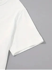 20/1 Penye Compack Palmiye Ön Baskılı Oversize Bisiklet Yaka Kısa Kol Yazlık T-shirt - Beyaz