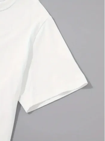 20/1 Penye Compack Palmiye Ön Baskılı Oversize Bisiklet Yaka Kısa Kol Yazlık T-shirt - Beyaz