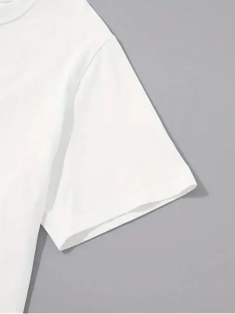 20/1 Penye Compack Palmiye Ön Baskılı Oversize Bisiklet Yaka Kısa Kol Yazlık T-shirt - Beyaz