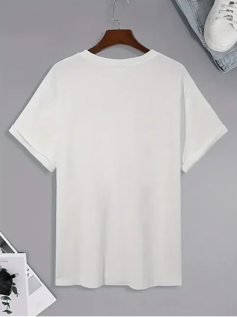 20/1 Penye Compack Palmiye Baskılı Oversize Bisiklet Yaka Kısa Kol T-shirt - Beyaz