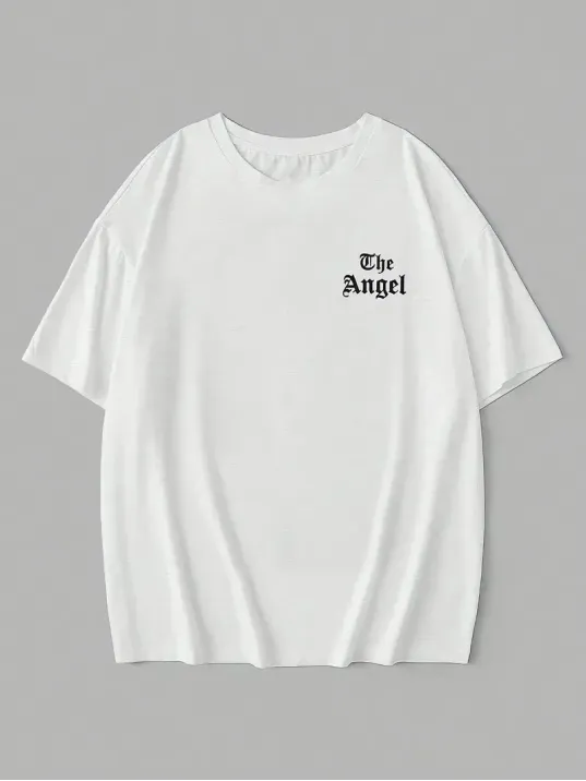 20/1 Penye Compack Dark Angel Baskılı Oversize Kısa Kol Yazlık T-shirt- Beyaz 20/1 Penye Compack Dark Angel Baskılı Oversize Kısa Kol Yazlık T-shirt- Beyaz