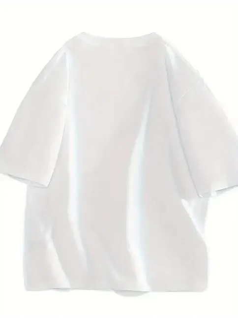 20/1 Penye Compack Gülücük Baskılı Oversize Bisiklet Yaka Kısa Kol Yazlık T-shirt - Beyaz
