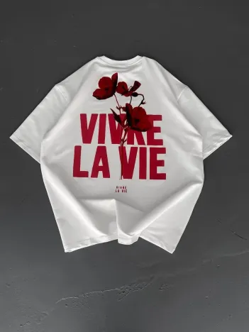 Baskılı Oversize Bisiklet Yaka T-shirt - Beyaz Baskılı Oversize Bisiklet Yaka T-shirt - Beyaz