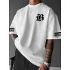 LB Baskılı Ön Arka Oversize Bisiklet Yaka Kısa Kol T-shirt - Beyaz