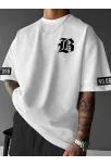 Lb Baskılı Ön Arka Oversize Bisiklet Yaka Kısa Kol T-shirt - Beyaz