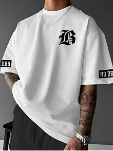 Lb Baskılı Ön Arka Oversize Bisiklet Yaka Kısa Kol T-shirt - Beyaz