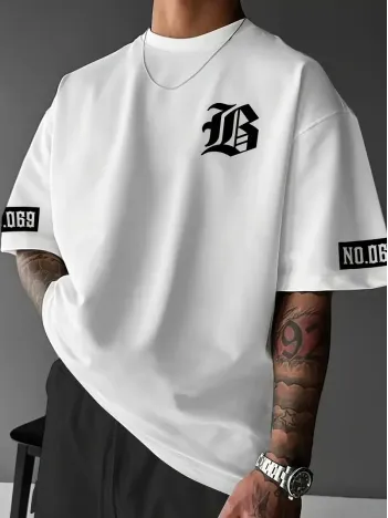 LB Baskılı Ön Arka Oversize Bisiklet Yaka Kısa Kol T-shirt - Beyaz LB Baskılı Ön Arka Oversize Bisiklet Yaka Kısa Kol T-shirt - Beyaz