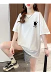 20/1 Penye Compack Tatlı Kedi Baskılı Oversize Bisiklet Yaka T-shirt - Beyaz