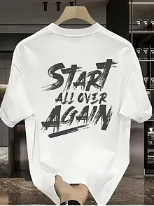 20/1 Penye Compack Start All Over Baskılı Oversize Bisiklet Yaka Kısa Kol Yazlık T-shirt - Beyaz