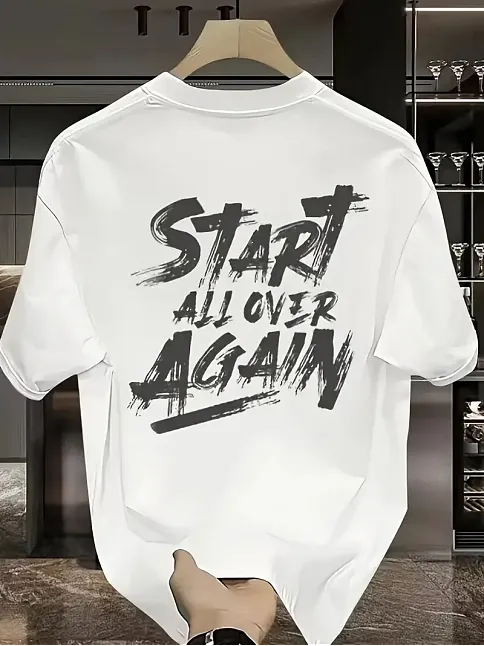 20/1 Penye Compack Start All Over Baskılı Oversize Bisiklet Yaka Kısa Kol Yazlık T-shirt - Beyaz