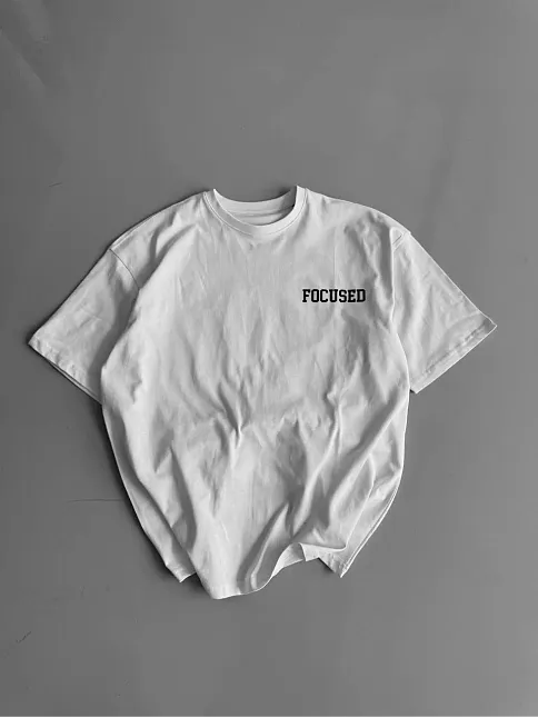 20/1 Penye Compack Baskılı Oversize Bisiklet Yaka Kısa Kol Yazlık T-shirt - Beyaz