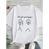 Kadın Beyaz "I've Got Your Back" Grafik Tişört - Eğlenceli Çubuk Tasarımlı Oversize Günlük Kısa Kollu Tişört, Polyester Örgü, Yuvarlak Yaka, İlkbahar ve Yaz için Mükemmel, Günlük Giyim Tişört | Eğlenceli Tasarım | Polyester Kumaş - Beyaz