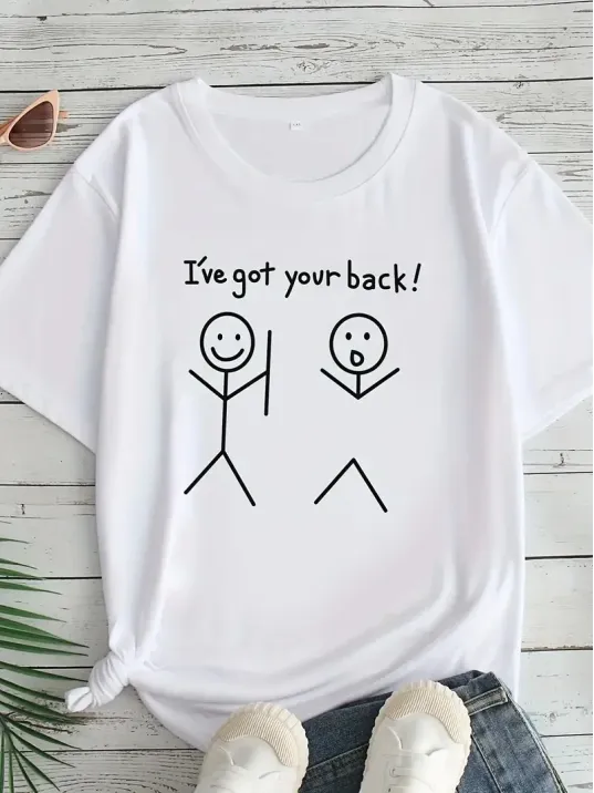 Kadın Beyaz "I've Got Your Back" Grafik Tişört - Eğlenceli Çubuk Tasarımlı Oversize Günlük Kısa Kollu Tişört, Polyester Örgü, Yuvarlak Yaka, İlkbahar ve Yaz için Mükemmel, Günlük Giyim Tişört | Eğlenceli Tasarım | Polyester Kumaş - Beyaz Kadın Beyaz "I've Got Your Back" Grafik Tişört - Eğlenceli Çubuk Tasarımlı Oversize Günlük Kısa Kollu Tişört, Polyester Örgü, Yuvarlak Yaka, İlkbahar ve Yaz için Mükemmel, Günlük Giyim Tişört | Eğlenceli Tasarım | Polyester Kumaş - Beyaz