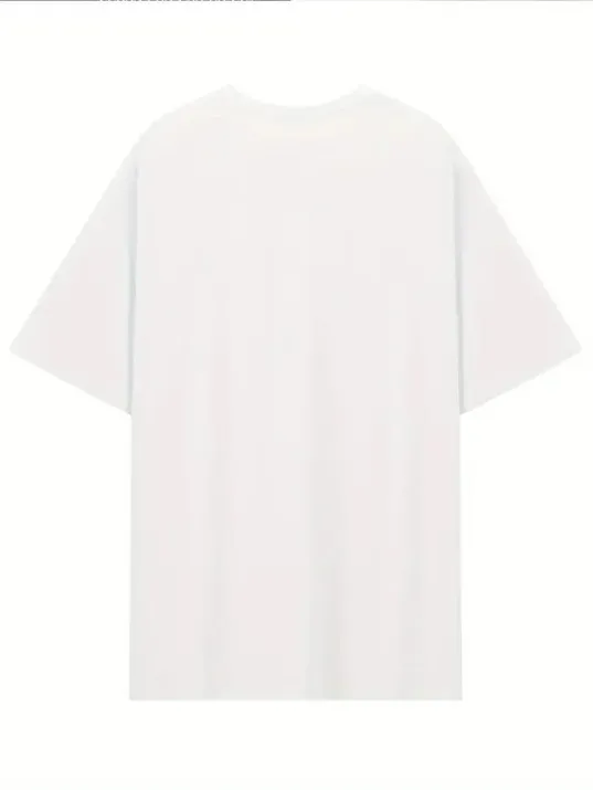 [Günlük T-Shirt] Hafif Kadın Günlük T-Shirt | Bol Kesim, Kısa Kollu, Yuvarlak Yaka, Eğlenceli Karikatür Ayı ve "Umrumda Değil" Baskı - Günlük Stil, İlkbahar/Yaz- Beyaz