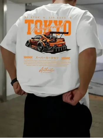 Erkek Turuncu Spor Araba Grafik Tişört - "TOKYO" Baskılı Günlük Oversize Kısa Kollu Tişört, Yetişkinler için Yazlık Giyim, Turuncu Araba Tasarımı - Beyaz Erkek Turuncu Spor Araba Grafik Tişört - "TOKYO" Baskılı Günlük Oversize Kısa Kollu Tişört, Yetişkinler için Yazlık Giyim, Turuncu Araba Tasarımı - Beyaz
