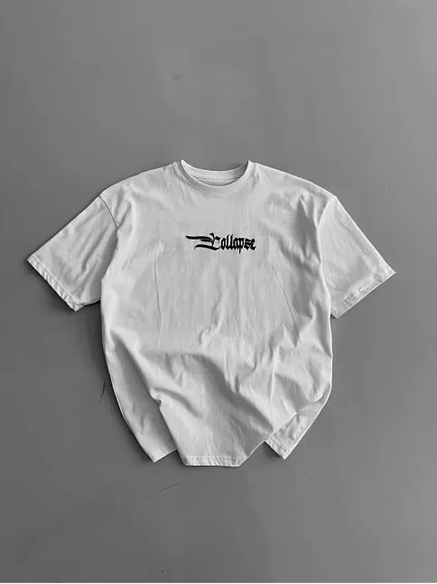 20/1 Penye Compack Baskılı Oversize Bisiklet Yaka Kısa Kol Yazlık T-shirt - Beyaz