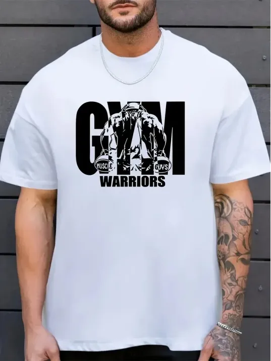 Sporda Günlük Hayata Giyilebilir GYM Baskılı Oversize Bisiklet Yaka Erkek T-shirt - Beyaz Sporda Günlük Hayata Giyilebilir GYM Baskılı Oversize Bisiklet Yaka Erkek T-shirt - Beyaz