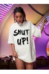 20/1 Penye Compack Oversize Beyaz Shut Up Kısa Kol Yazlık Tişört - Beyaz 20/1 Penye Compack Oversize Beyaz Shut Up Kısa Kol Yazlık Tişört - Beyaz