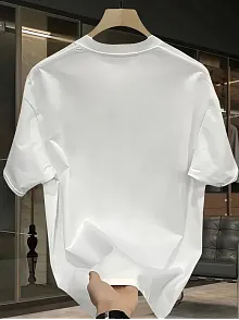 Pembe Panter Baskılı Erkek Oversize Günlük Kısa Kollu Tişört İlkbahar Ve Yaz İçin Mükemmeldir - Beyaz