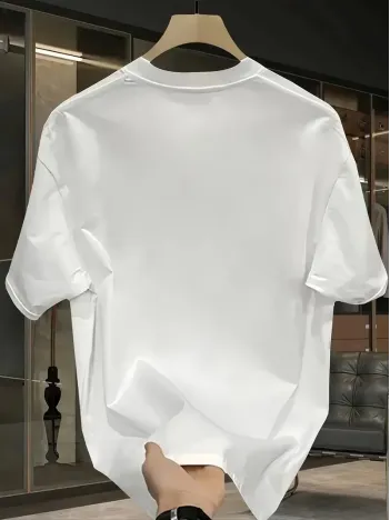 Pembe Panter Baskılı Erkek Oversize Günlük Kısa Kollu Tişört İlkbahar ve Yaz için Mükemmeldir - Beyaz