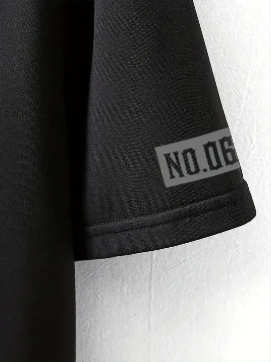 LB Ön Arka Baskılı Oversize Bisiklet Yaka Yazlık T-shirt - Siyah