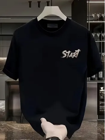 20/1 Penye Compack Start All Over Baskılı Oversize Bisiklet Yaka Kısa Kol T-shirt - Siyah