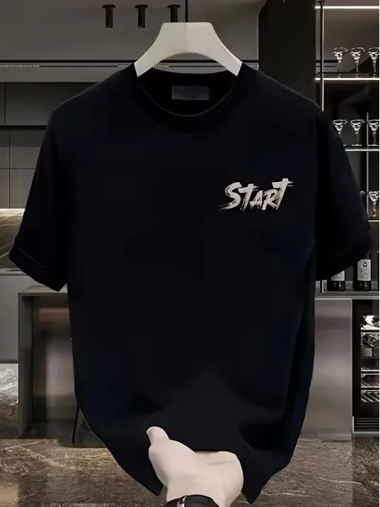 20/1 Penye Compack Start All Over Baskılı Oversize Bisiklet Yaka Kısa Kol T-shirt - Siyah