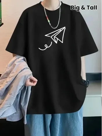 20/1 Penye Compack Uçak Baskılı Oversize Bisiklet Yaka Kısa Kol T-shirt - Siyah 20/1 Penye Compack Uçak Baskılı Oversize Bisiklet Yaka Kısa Kol T-shirt - Siyah