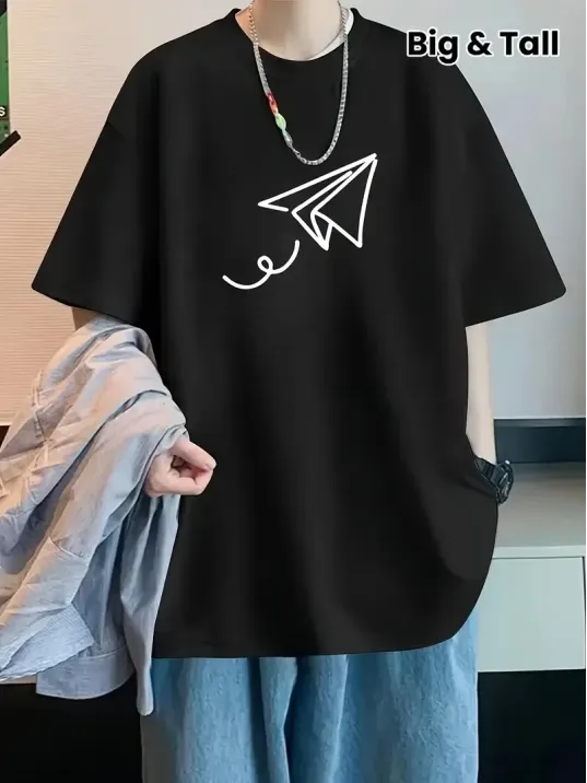 20/1 Penye Compack Uçak Baskılı Oversize Bisiklet Yaka Kısa Kol T-shirt - Siyah 20/1 Penye Compack Uçak Baskılı Oversize Bisiklet Yaka Kısa Kol T-shirt - Siyah