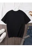 20/1 Penye Compack Baskılı Oversize Bisiklet Yaka Kısa Kol Yazlık T-shirt - Siyah
