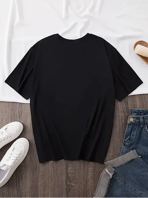 20/1 Penye Compack Baskılı Oversize Bisiklet Yaka Kısa Kol Yazlık T-shirt - Siyah