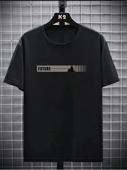 20/1 Penye Compack Futre Baskılı Oversize Kısa Kol Bisiklet Yaka T-shirt - Siyah