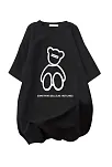 20/1 Penye Compack Ön Arka Baskılı Oversize Bisiklet Yaka T-shirt - Siyah