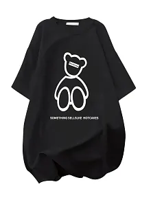 20/1 Penye Compack Ön Arka Baskılı Oversize Bisiklet Yaka T-shirt - Siyah