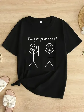 Kadın Beyaz "I've Got Your Back" Grafik Tişört - Eğlenceli Çubuk Tasarımlı Oversize Günlük Kısa Kollu Tişört, Polyester Örgü, Yuvarlak Yaka, İlkbahar ve Yaz için Mükemmel, Günlük Giyim Tişört | Eğlenceli Tasarım | Polyester Kumaş- Siyah Kadın Beyaz "I've Got Your Back" Grafik Tişört - Eğlenceli Çubuk Tasarımlı Oversize Günlük Kısa Kollu Tişört, Polyester Örgü, Yuvarlak Yaka, İlkbahar ve Yaz için Mükemmel, Günlük Giyim Tişört | Eğlenceli Tasarım | Polyester Kumaş- Siyah