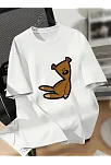 20/1 Penye Compack Ayı Baskılı Oversize Bisiklet Yaka Kısa Kol T-shirt - Beyaz