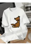20/1 Penye Compack Ayı Baskılı Oversize Bisiklet Yaka Kısa Kol T-shirt - Beyaz 20/1 Penye Compack Ayı Baskılı Oversize Bisiklet Yaka Kısa Kol T-shirt - Beyaz