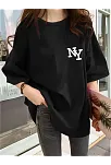 Kadın Eğlenceli Harf Ny Baskılı Bisiklet Yaka Tişört - Rahat Polyester, Makinede Yıkanabilir - Yaz Ve Fitness İçin Mükemmel, Yuvarlak Yaka - Siyah
