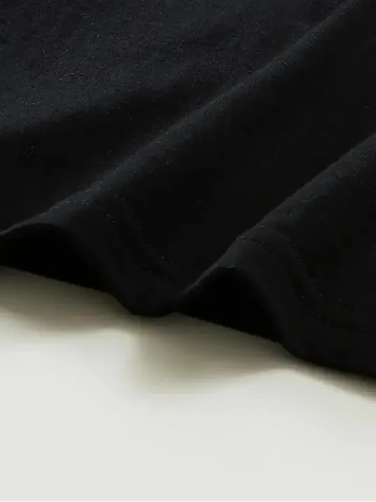 [Günlük T-Shirt] Hafif Kadın Günlük T-Shirt | Bol Kesim, Kısa Kollu, Yuvarlak Yaka, Eğlenceli Karikatür Ayı ve "Umrumda Değil" Baskı - Günlük Stil, İlkbahar/Yaz- Siyah